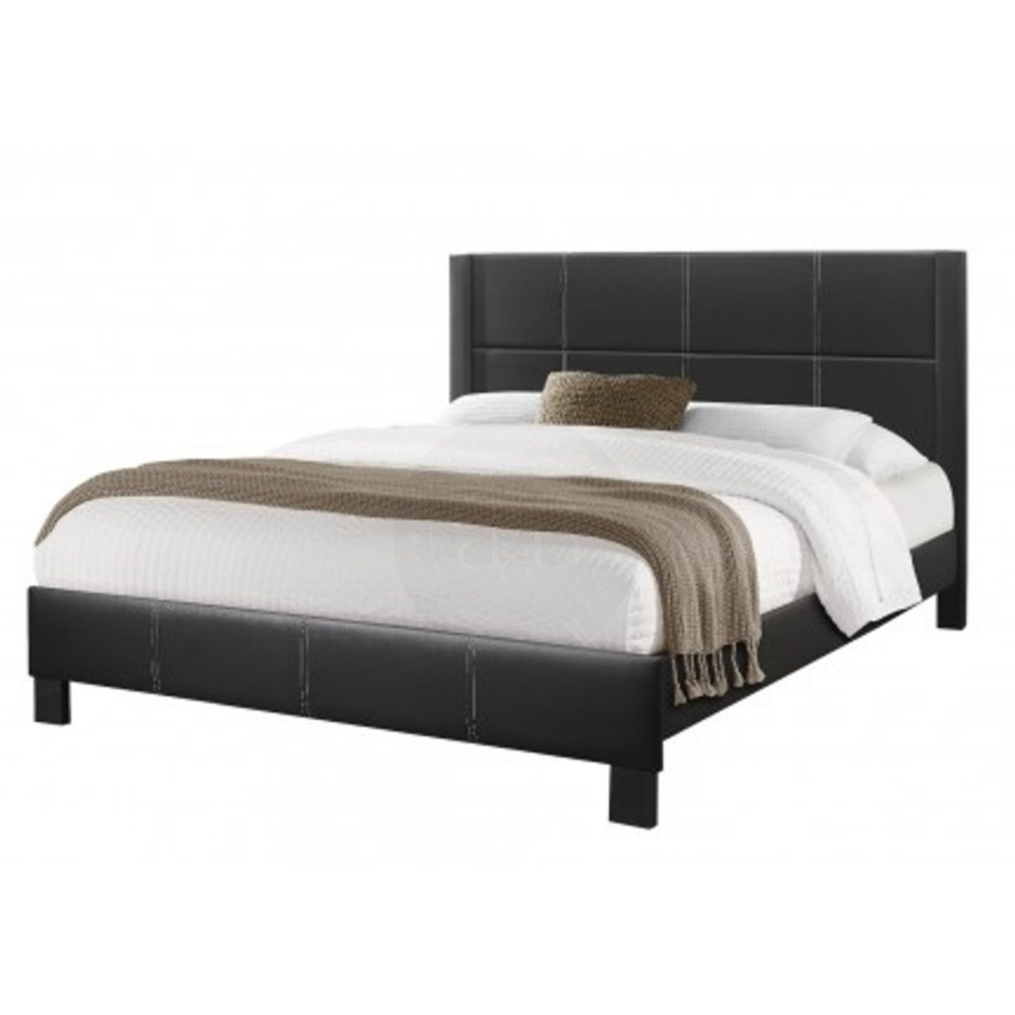 Black PU-Leatherette with White Contrasting Hem Headboard-Bed Frame