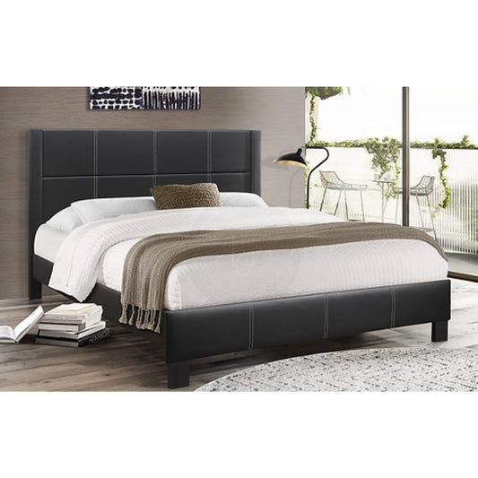 Black PU-Leatherette with White Contrasting Hem Headboard-Bed Frame